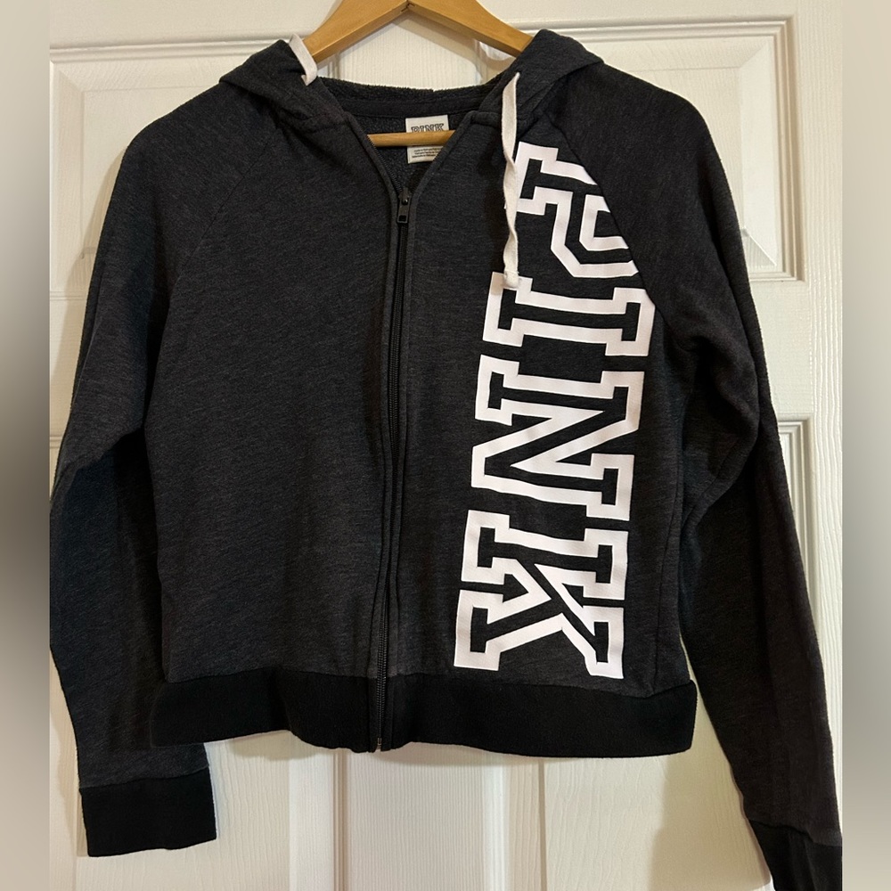 Pink women’s lightweight hoodie in dark grey size XS…GUC